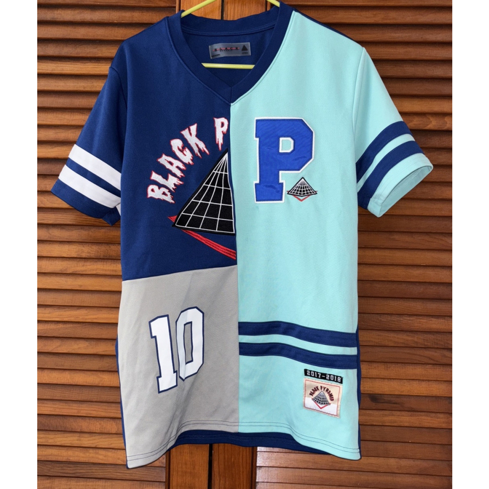 Black Pyramid #10 Embroidered Jersey 2017-2018 Aqua Gray Blue Size Medium